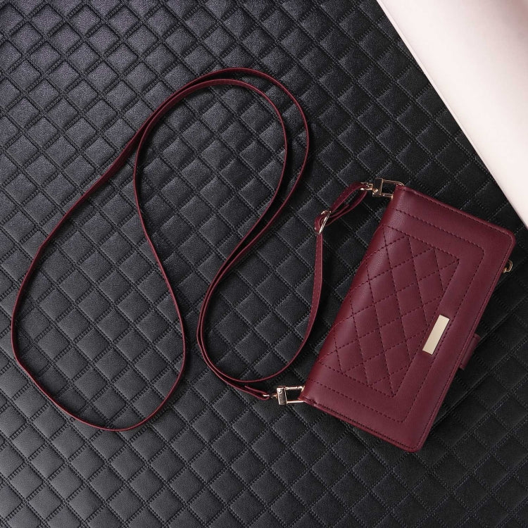 For Google Pixel 6a Crossbody Zipper Wallet Rhombus Leather Phone Case(Wine Red) - Google Cases by PMC TechLife | Online Shopping South Africa | PMC TechLife | Buy Now Pay Later Mobicred
