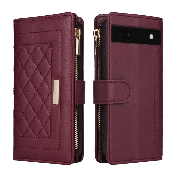 For Google Pixel 6a Crossbody Zipper Wallet Rhombus Leather Phone Case(Wine Red) - Google Cases by PMC TechLife | Online Shopping South Africa | PMC TechLife | Buy Now Pay Later Mobicred