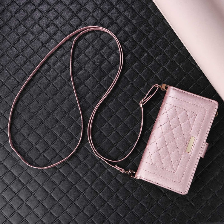 For Samsung Galaxy S24 5G Crossbody Zipper Wallet Rhombus Leather Phone Case(Rose Gold) - Galaxy S24 5G Cases by PMC Jewellery | Online Shopping South Africa | PMC Jewellery | Buy Now Pay Later Mobicred