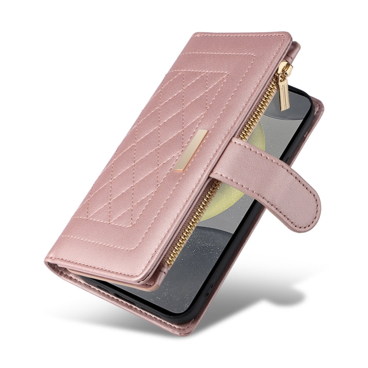 For Samsung Galaxy S24 5G Crossbody Zipper Wallet Rhombus Leather Phone Case(Rose Gold) - Galaxy S24 5G Cases by PMC Jewellery | Online Shopping South Africa | PMC Jewellery | Buy Now Pay Later Mobicred