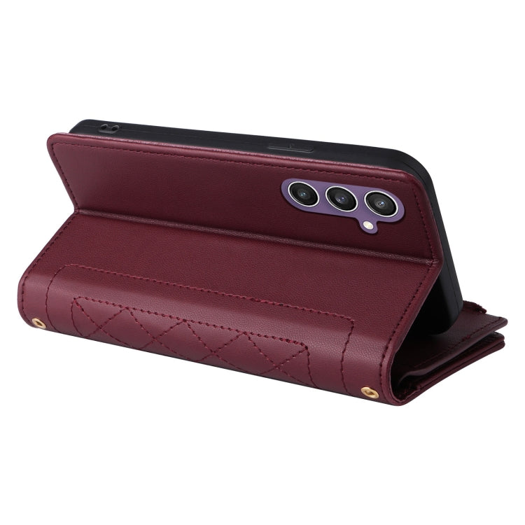 For Samsung Galaxy S24 FE 5G Crossbody Zipper Wallet Rhombus Leather Phone Case(Wine Red) - Galaxy S24 FE 5G Cases by PMC Jewellery | Online Shopping South Africa | PMC Jewellery | Buy Now Pay Later Mobicred