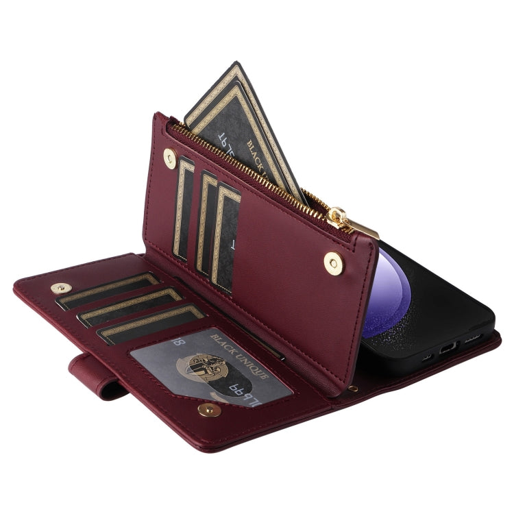 For Samsung Galaxy S24 FE 5G Crossbody Zipper Wallet Rhombus Leather Phone Case(Wine Red) - Galaxy S24 FE 5G Cases by PMC Jewellery | Online Shopping South Africa | PMC Jewellery | Buy Now Pay Later Mobicred