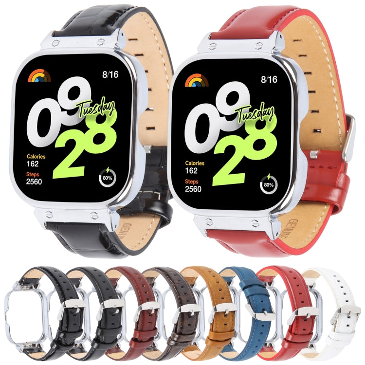For Redmi Watch 4 Metal Silver Frame Genuine Leather Watch Band(White) - free shipping - PMc TechLife - Order now!