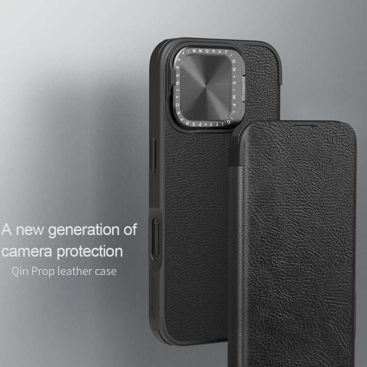 For iPhone 16 NILLKIN Qin Prop Series Flip Camera Cover Design Leather Phone Case(Brown) - free shipping - PMC Jewellery - Order now!