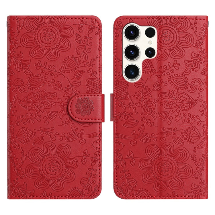 For Samsung Galaxy S25 Ultra 5G Floral Embossed Pattern Leather Phone Case(Red) - Galaxy S25 Ultra 5G Cases by PMC Jewellery | Online Shopping South Africa | PMC Jewellery | Buy Now Pay Later Mobicred