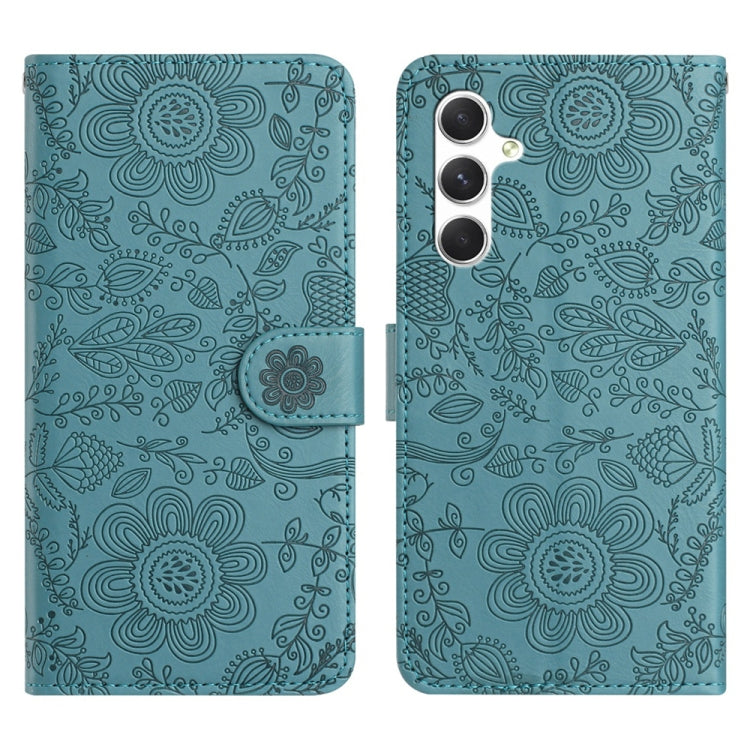 For Samsung Galaxy S25+ 5G Floral Embossed Pattern Leather Phone Case(Dark Green) - Galaxy S25+ 5G Cases by PMC Jewellery | Online Shopping South Africa | PMC Jewellery | Buy Now Pay Later Mobicred