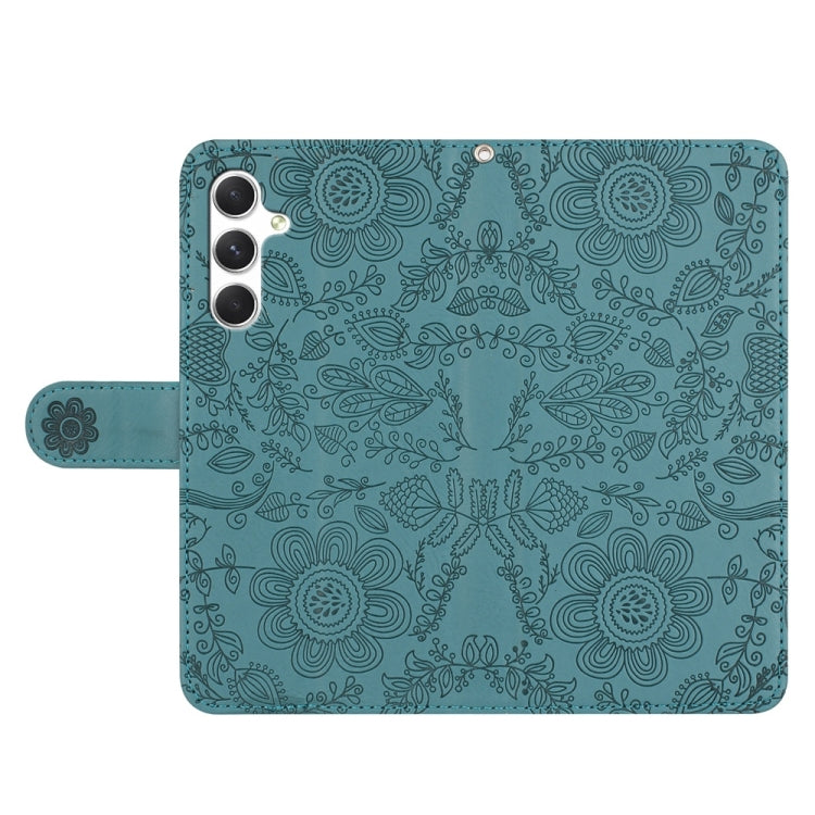 For Samsung Galaxy S25+ 5G Floral Embossed Pattern Leather Phone Case(Dark Green) - Galaxy S25+ 5G Cases by PMC Jewellery | Online Shopping South Africa | PMC Jewellery | Buy Now Pay Later Mobicred