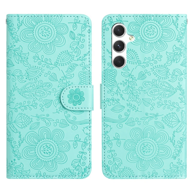 For Samsung Galaxy S25 5G Floral Embossed Pattern Leather Phone Case(Light Green) - Galaxy S25 5G Cases by PMC Jewellery | Online Shopping South Africa | PMC Jewellery | Buy Now Pay Later Mobicred
