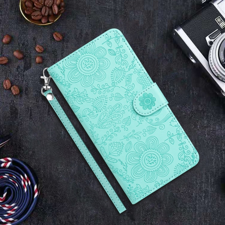 For Samsung Galaxy S25 5G Floral Embossed Pattern Leather Phone Case(Light Green) - Galaxy S25 5G Cases by PMC Jewellery | Online Shopping South Africa | PMC Jewellery | Buy Now Pay Later Mobicred