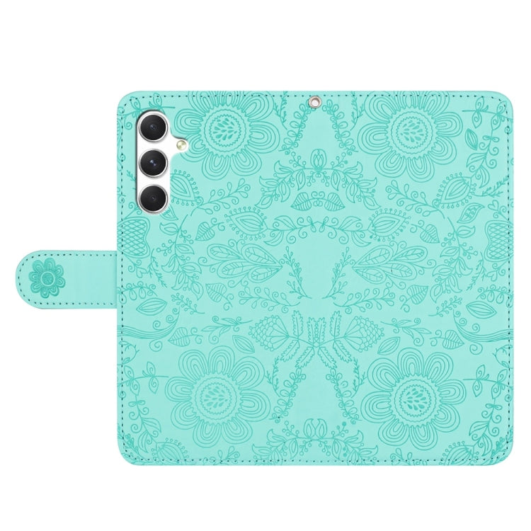 For Samsung Galaxy S25 5G Floral Embossed Pattern Leather Phone Case(Light Green) - Galaxy S25 5G Cases by PMC Jewellery | Online Shopping South Africa | PMC Jewellery | Buy Now Pay Later Mobicred