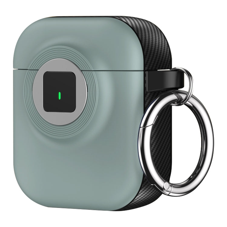 For AirPods 1 / 2 Camera Series PC + TPU Headset Shockproof Carbon Fibre Case(Light Green) - For AirPods 1/2 by PMC Jewellery | Online Shopping South Africa | PMC Jewellery | Buy Now Pay Later Mobicred