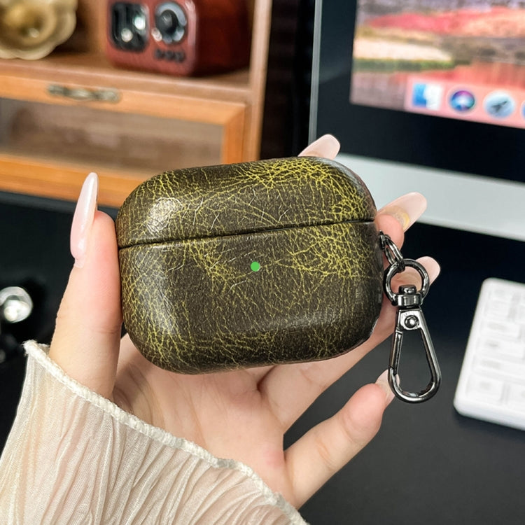 For AirPods Pro Retro Oil Leather Bluetooth Earphones Protective Case(Army Green) - For AirPods Pro by PMC Jewellery | Online Shopping South Africa | PMC Jewellery | Buy Now Pay Later Mobicred