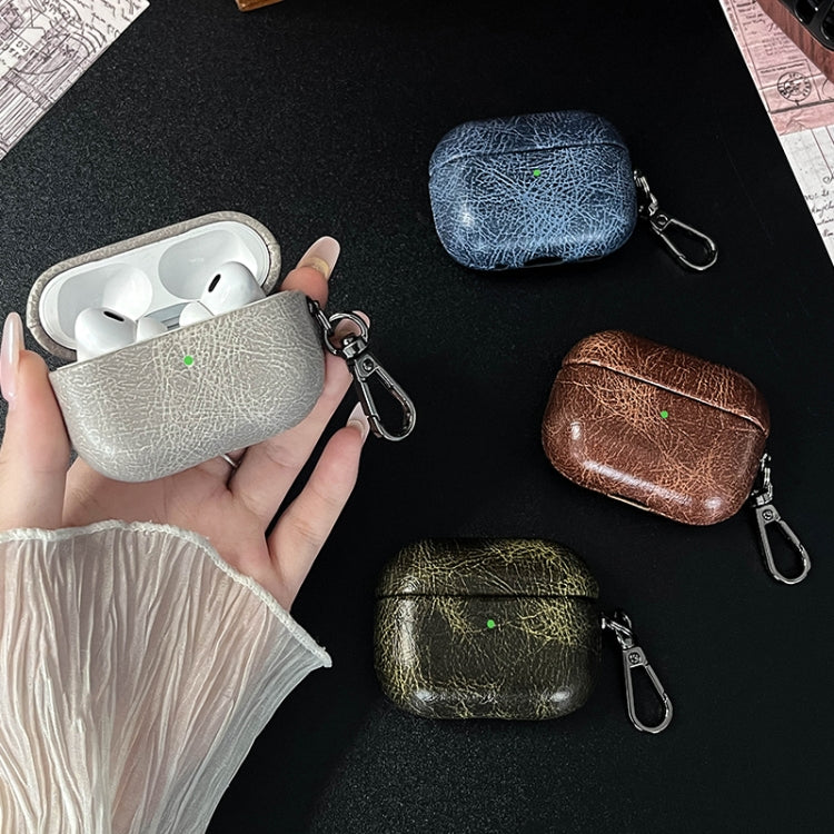For AirPods Pro 2 Retro Oil Leather Bluetooth Earphones Protective Case(White) - For AirPods Pro 2 by PMC Jewellery | Online Shopping South Africa | PMC Jewellery | Buy Now Pay Later Mobicred