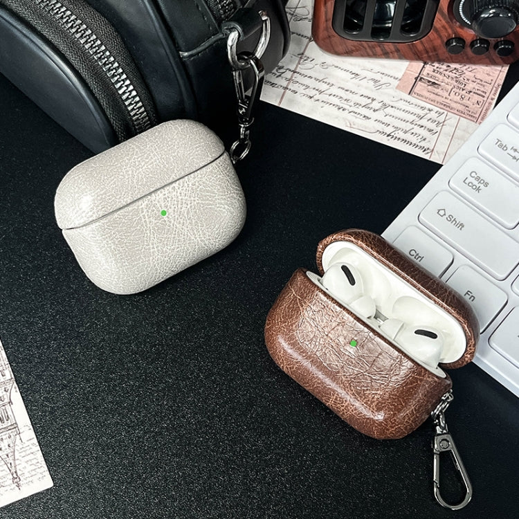 For AirPods Pro Retro Oil Leather Bluetooth Earphones Protective Case(Coffee) - For AirPods Pro by PMC Jewellery | Online Shopping South Africa | PMC Jewellery | Buy Now Pay Later Mobicred