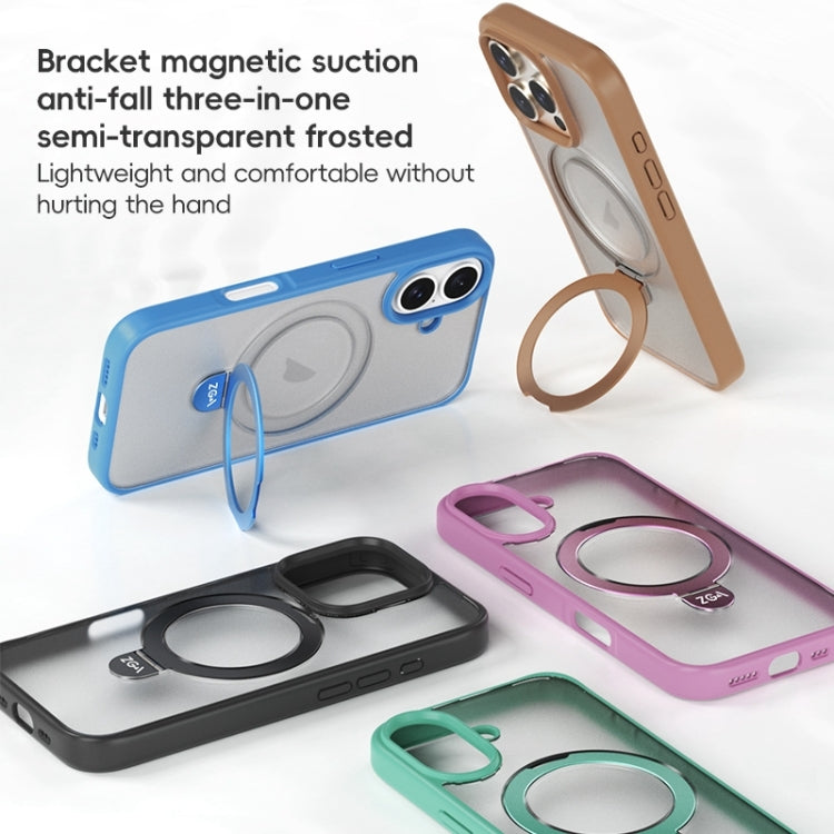 For iPhone 16 ZGA Magsafe Holder PC Hybrid TPU Phone Case(Pink) - free shipping - PMC Jewellery - Order now!