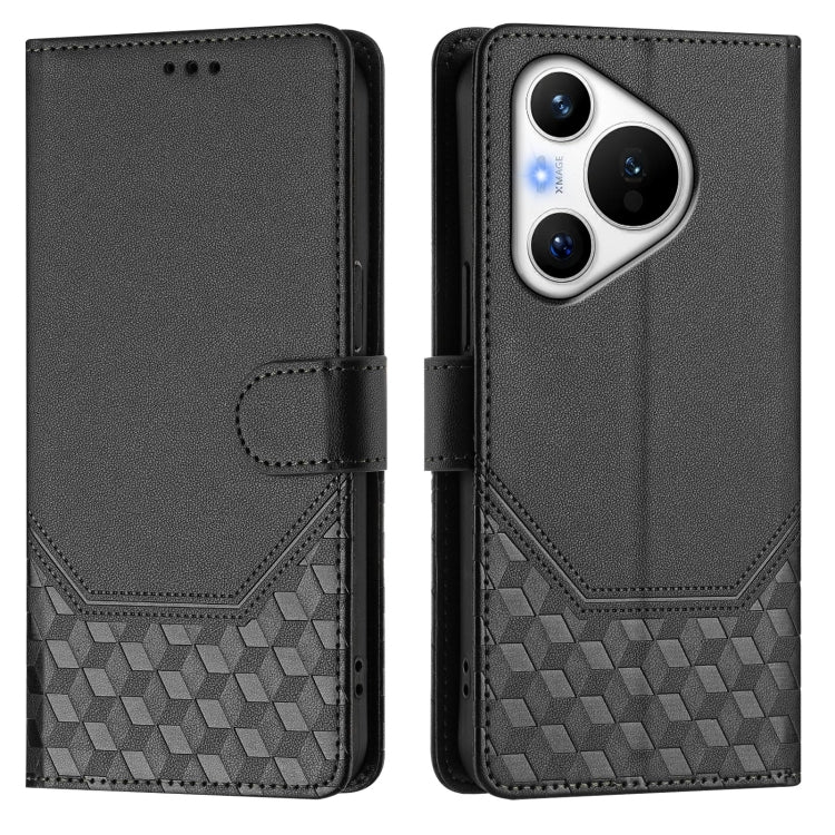 For Huawei Pura 70 Honeycomb Embossing RFID Leather Phone Case(Black) - free shipping - PMC Jewellery - Order now!