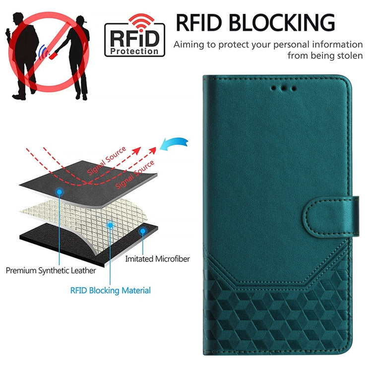 For Huawei Pura 70 Honeycomb Embossing RFID Leather Phone Case(Peacock Green) - Huawei Cases by PMC Jewellery | Online Shopping South Africa | PMC Jewellery | Buy Now Pay Later Mobicred