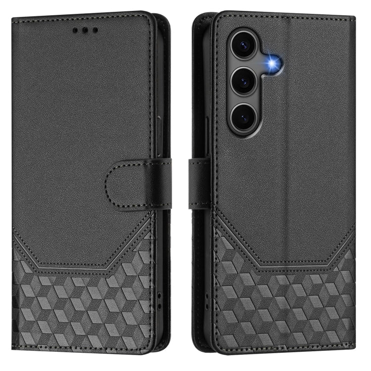 For Samsung Galaxy S25 5G Honeycomb Embossing RFID Leather Phone Case(Black) - Galaxy S25 5G Cases by PMC Jewellery | Online Shopping South Africa | PMC Jewellery | Buy Now Pay Later Mobicred