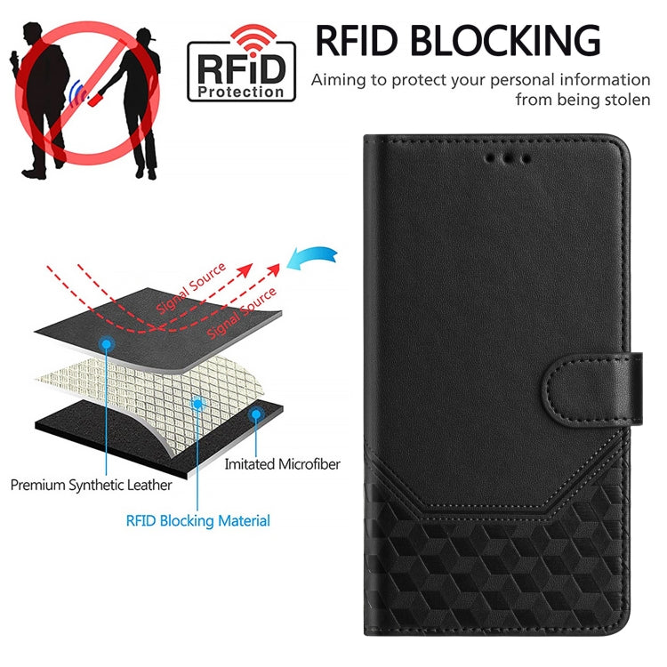For Samsung Galaxy S25 5G Honeycomb Embossing RFID Leather Phone Case(Black) - Galaxy S25 5G Cases by PMC Jewellery | Online Shopping South Africa | PMC Jewellery | Buy Now Pay Later Mobicred