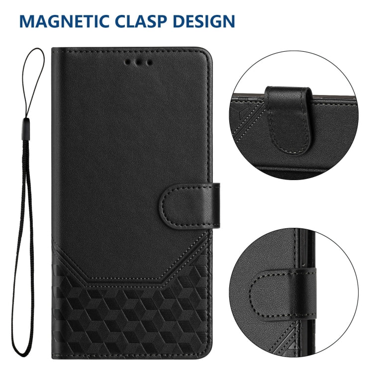 For Samsung Galaxy S25 5G Honeycomb Embossing RFID Leather Phone Case(Black) - Galaxy S25 5G Cases by PMC Jewellery | Online Shopping South Africa | PMC Jewellery | Buy Now Pay Later Mobicred