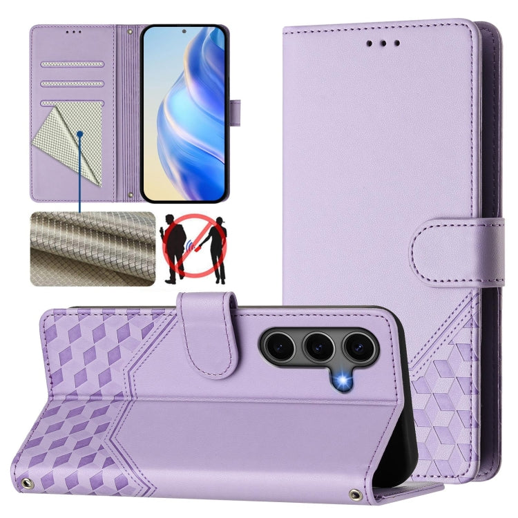 For Samsung Galaxy S25 5G Honeycomb Embossing RFID Leather Phone Case(Light Purple) - free shipping - PMC Jewellery - Order now!