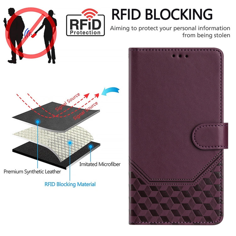 For Samsung Galaxy S25 5G Honeycomb Embossing RFID Leather Phone Case(Violet) - Galaxy S25 5G Cases by PMC Jewellery | Online Shopping South Africa | PMC Jewellery | Buy Now Pay Later Mobicred
