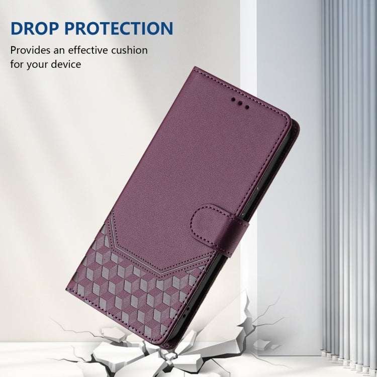 For Samsung Galaxy S25 5G Honeycomb Embossing RFID Leather Phone Case(Violet) - Galaxy S25 5G Cases by PMC Jewellery | Online Shopping South Africa | PMC Jewellery | Buy Now Pay Later Mobicred