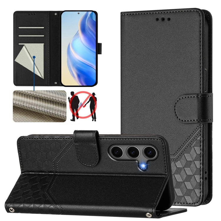 For Samsung Galaxy S25+ 5G Honeycomb Embossing RFID Leather Phone Case(Black) - Galaxy S25+ 5G Cases by PMC Jewellery | Online Shopping South Africa | PMC Jewellery | Buy Now Pay Later Mobicred