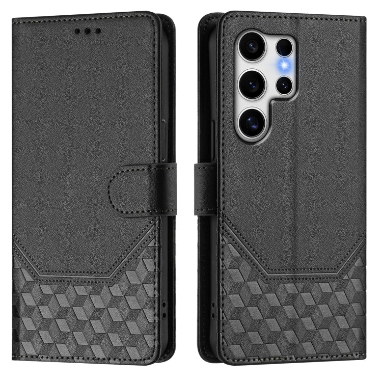 For Samsung Galaxy S25 Ultra 5G Honeycomb Embossing RFID Leather Phone Case(Black) - Galaxy S25 Ultra 5G Cases by PMC Jewellery | Online Shopping South Africa | PMC Jewellery | Buy Now Pay Later Mobicred