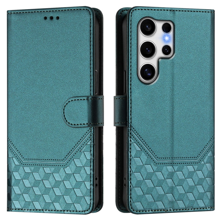 For Samsung Galaxy S25 Ultra 5G Honeycomb Embossing RFID Leather Phone Case(Peacock Green) - Galaxy S25 Ultra 5G Cases by PMC Jewellery | Online Shopping South Africa | PMC Jewellery | Buy Now Pay Later Mobicred