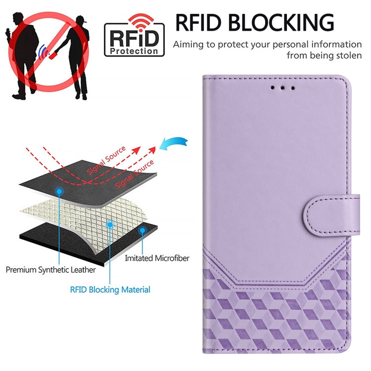 For Samsung Galaxy S25 Ultra 5G Honeycomb Embossing RFID Leather Phone Case(Light Purple) - Galaxy S25 Ultra 5G Cases by PMC Jewellery | Online Shopping South Africa | PMC Jewellery | Buy Now Pay Later Mobicred