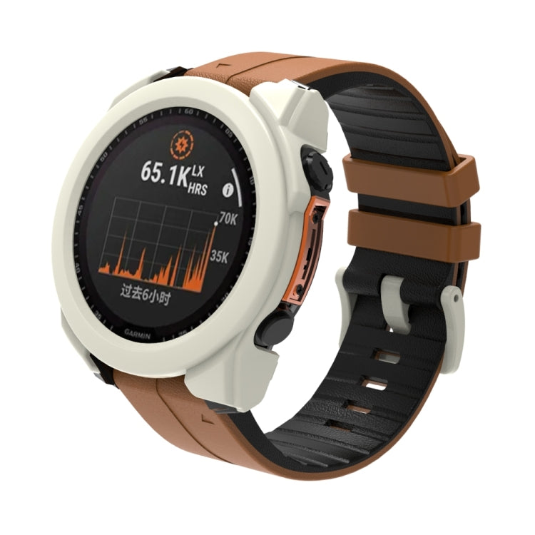 For Garmin Fenix 8 AMOLED 47mm Tempered Glass Film Integrated PC Watch Protective Case(Ivory White) - Watch Cases by PMC TechLife | Online Shopping South Africa | PMC TechLife | Buy Now Pay Later Mobicred