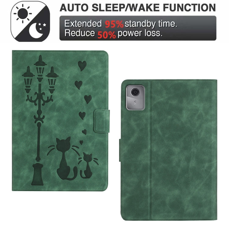 For Lenovo Tab M11 / Xiaoxin Pad 2024 Embossed Couple Cat Smart Tablet Leather Case(Green) - Lenovo by PMC Jewellery | Online Shopping South Africa | PMC Jewellery | Buy Now Pay Later Mobicred