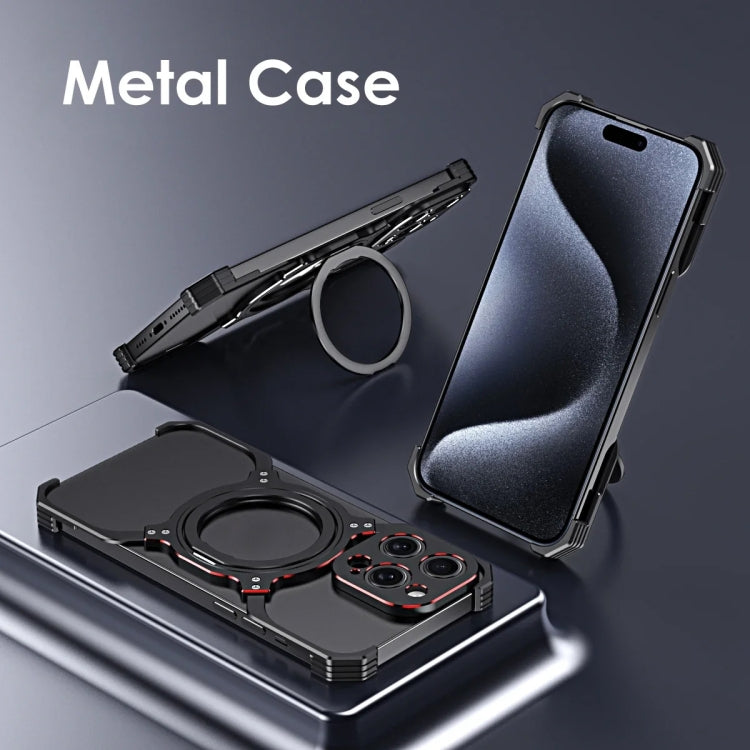 For iPhone 16 Pro Mechanical Arm Borderless MagSafe Holder Metal Phone Case(Black Red) - free shipping - PMC Jewellery - Order now!