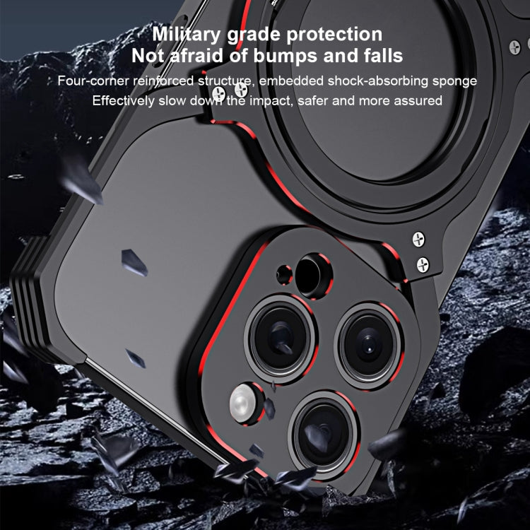 For iPhone 16 Pro Mechanical Arm Borderless MagSafe Holder Metal Phone Case(Black Red) - free shipping - PMC Jewellery - Order now!