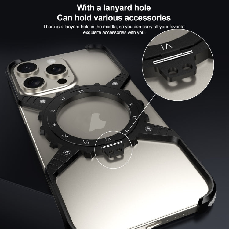 For iPhone 16 Pro Max Mechanical Gear MagSafe Holder Borderless Metal Phone Case(Black) - free shipping - PMC Jewellery - Order now!