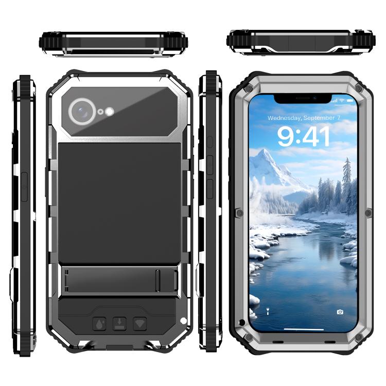 For iPhone 16e R-JUST Life Waterproof Dustproof Shockproof Holder Phone Case(Silver) - free shipping - PMC TechLife - Order now!