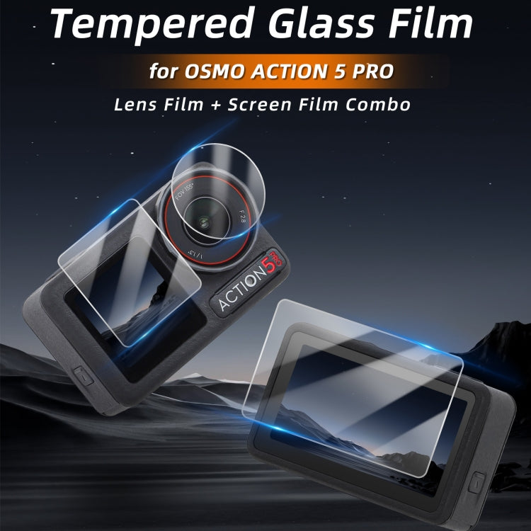 For DJI Osmo Action 5 Pro Sunnylife 3 in 1 Lens Protector Front and Rear Screen Tempered Glass Films, Quantity:1 + 1 + 1 Sets - free shipping - PMC TechLife - Order now!