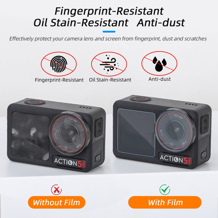 For DJI Osmo Action 5 Pro Sunnylife 3 in 1 Lens Protector Front and Rear Screen Tempered Glass Films, Quantity:1 + 1 + 1 Sets - free shipping - PMC TechLife - Order now!