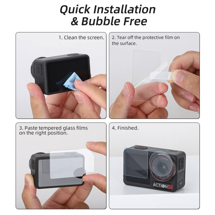 For DJI Osmo Action 5 Pro Sunnylife 3 in 1 Lens Protector Front and Rear Screen Tempered Glass Films, Quantity:1 + 1 + 1 Sets - free shipping - PMC TechLife - Order now!