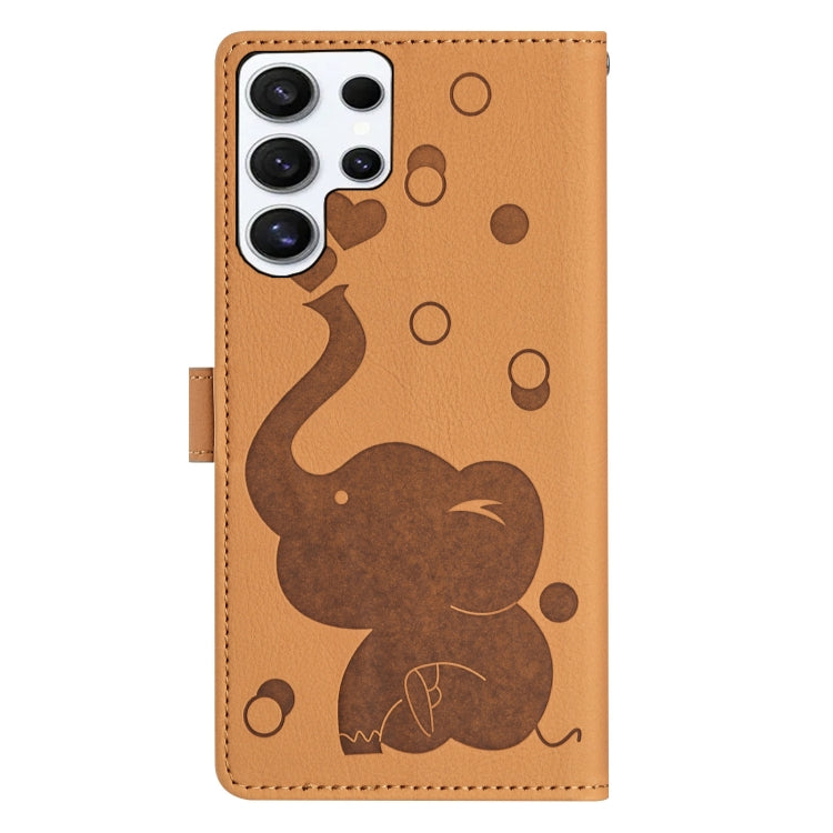 For Samsung Galaxy S25 Ultra 5G Cartoon Elephant Embossed Leather Phone Case(Yellow) - Galaxy S25 Ultra 5G Cases by PMC Jewellery | Online Shopping South Africa | PMC Jewellery | Buy Now Pay Later Mobicred
