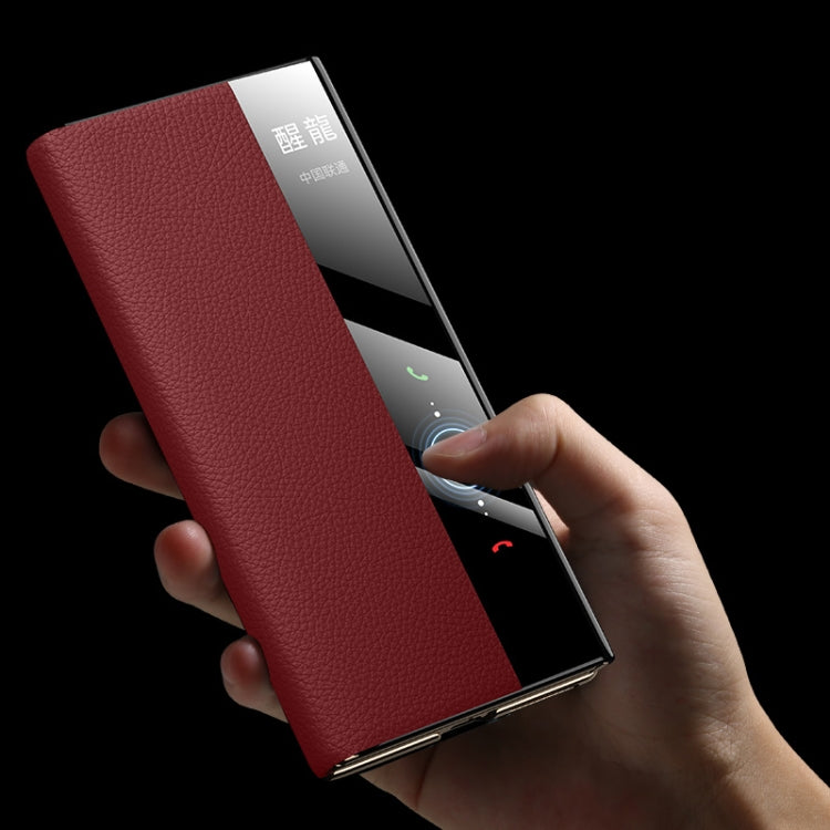 For Huawei Mate XT Ultimate Design View Window Genuine Leather Electroplating Phone Case(Black) - Huawei Cases by PMC TechLife | Online Shopping South Africa | PMC TechLife | Buy Now Pay Later Mobicred