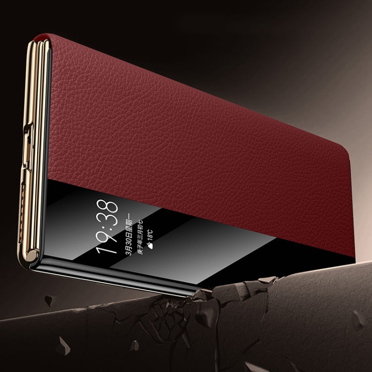 For Huawei Mate XT Ultimate Design View Window Genuine Leather Electroplating Phone Case(Black) - Huawei Cases by PMC TechLife | Online Shopping South Africa | PMC TechLife | Buy Now Pay Later Mobicred