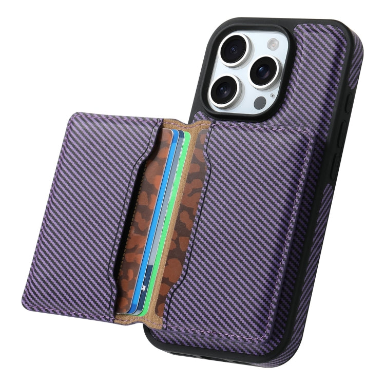 For iPhone 16 Pro Max Denior Carbon Fiber Texture Leather Card Bag MagSafe Phone Case(Purple) - free shipping - PMC Jewellery - Order now!