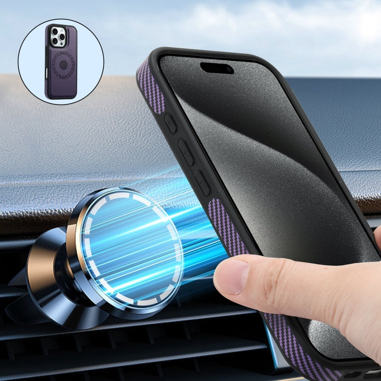 For iPhone 16 Pro Max Denior Carbon Fiber Texture Leather Card Bag MagSafe Phone Case(Purple) - free shipping - PMC Jewellery - Order now!