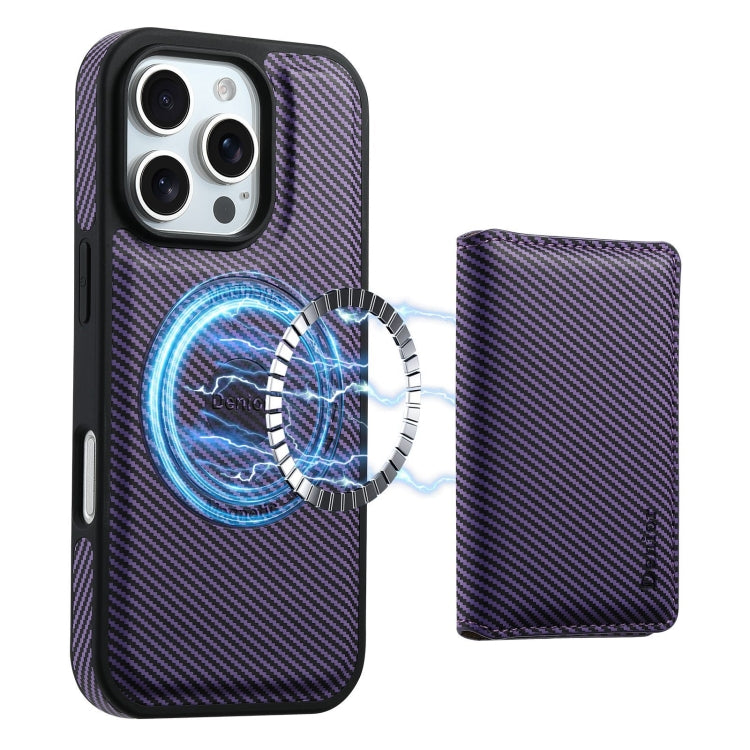 For iPhone 16 Pro Denior Carbon Fiber Texture Leather Card Bag MagSafe Phone Case(Purple) - free shipping - PMC Jewellery - Order now!