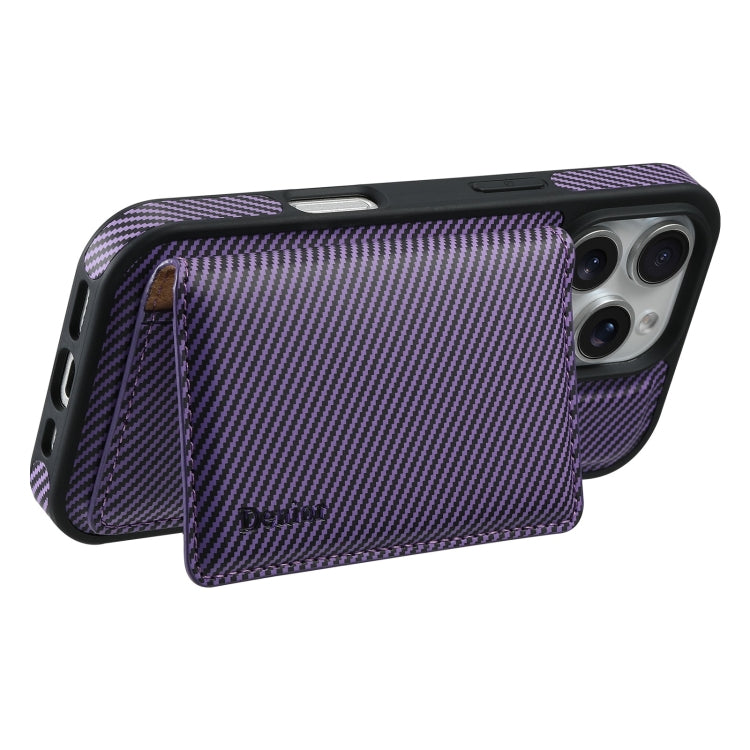 For iPhone 16 Pro Denior Carbon Fiber Texture Leather Card Bag MagSafe Phone Case(Purple) - free shipping - PMC Jewellery - Order now!