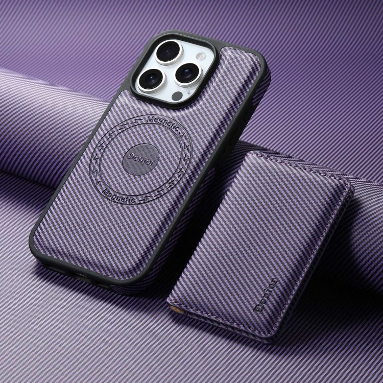 For iPhone 16 Pro Denior Carbon Fiber Texture Leather Card Bag MagSafe Phone Case(Purple) - free shipping - PMC Jewellery - Order now!