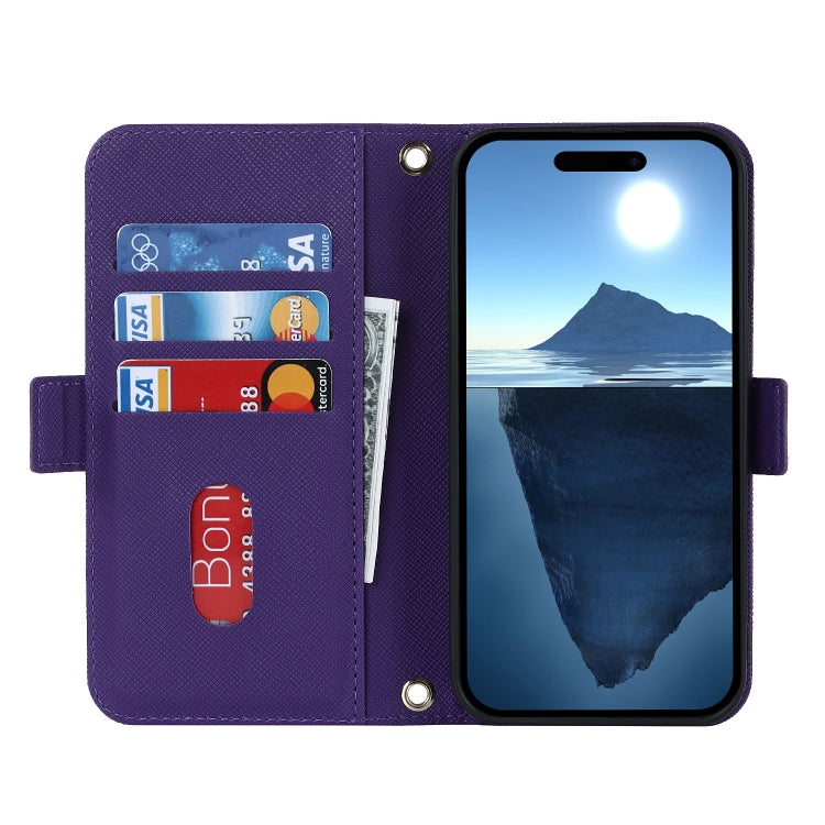 For iPhone 16 Pro Max Cross Texture Crossbody Lanyard Leather Phone Case(Purple) - free shipping - PMC Jewellery - Order now!