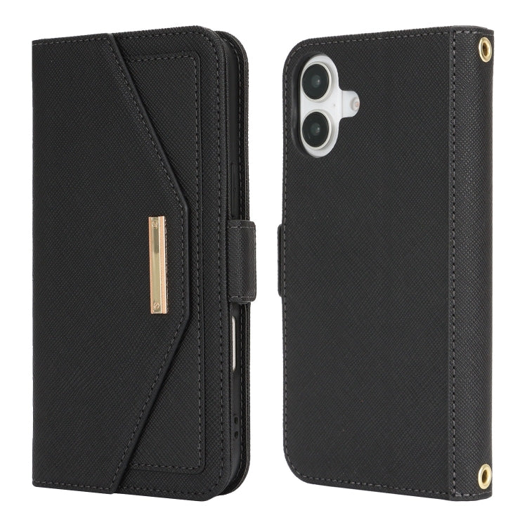 For iPhone 16 Plus Cross Texture Crossbody Lanyard Leather Phone Case(Black) - free shipping - PMC Jewellery - Order now!